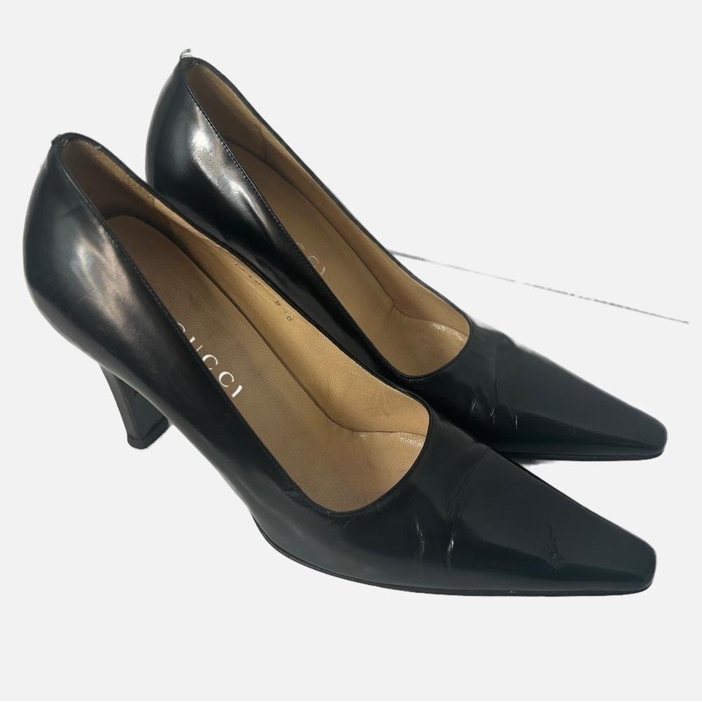 Authentic GUCCI Women’s Leather Pumps Secretary Classic Office Black 8.5 US